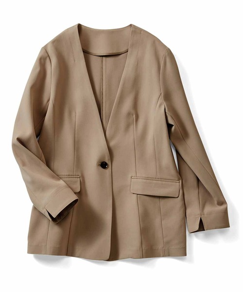 「IEDIT」 ノーカラージャケット MEDIUM ベージュ レディース_画像6