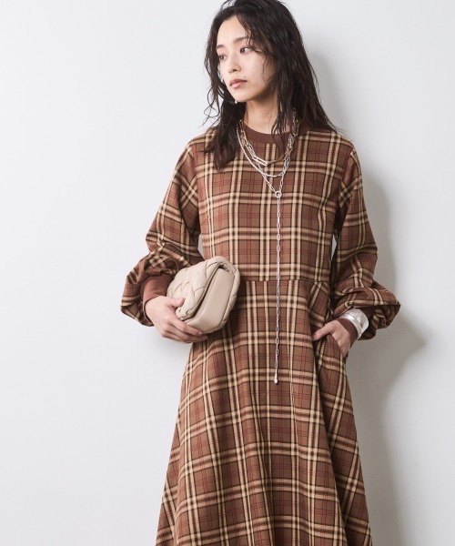 「CHIC STYLE」 長袖ワンピース 3L ブラウン レディース_画像3