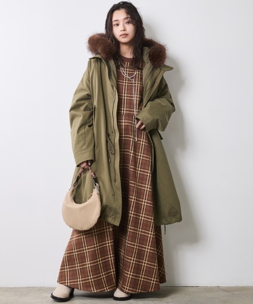 「CHIC STYLE」 長袖ワンピース 3L ブラウン レディース_画像6