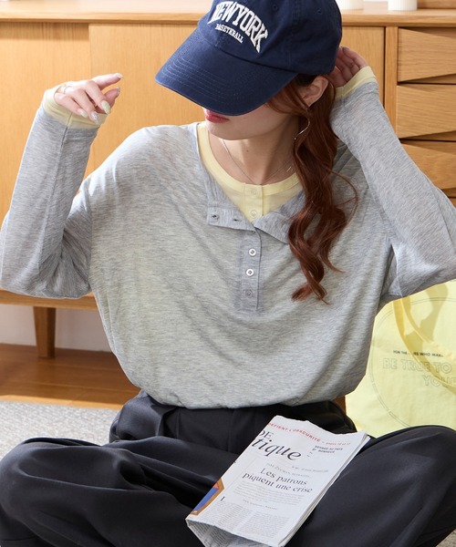 MONO-MART（モノマート） tシャツ 接触冷感 レイヤード配色デザイン