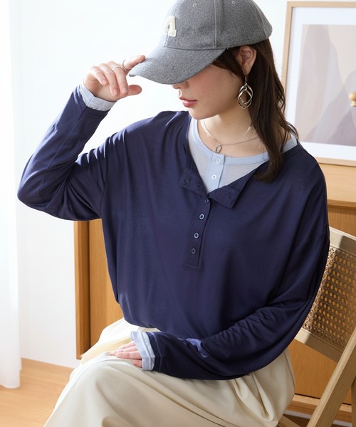 ISSEY MIYAKE レイヤード ヘンリーネック ロンT MONO-MART（モノマート） ヘンリーネック tシャツ 接触冷感 レイヤード