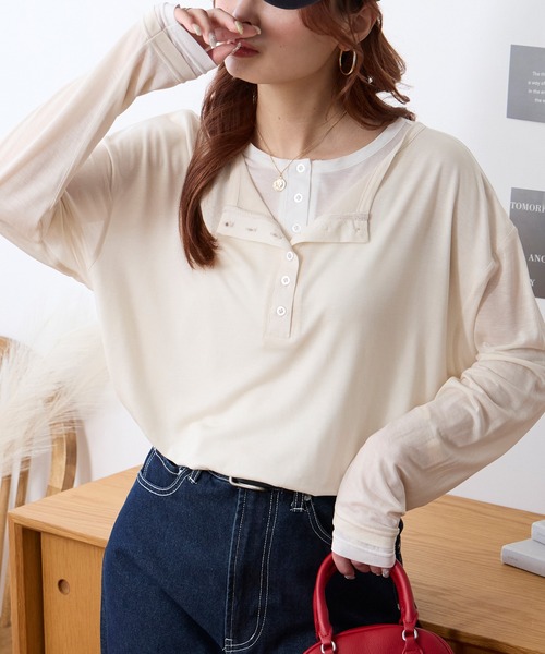 MONO-MART（モノマート） tシャツ 接触冷感 レイヤード配色デザイン