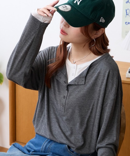 ISSEY MIYAKE レイヤード ヘンリーネック ロンT MONO-MART（モノマート） ヘンリーネック tシャツ 接触冷感 レイヤード