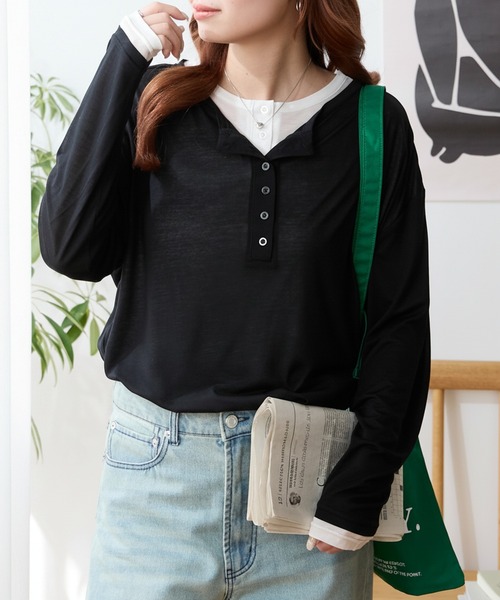 ISSEY MIYAKE レイヤード ヘンリーネック ロンT MONO-MART（モノマート） ヘンリーネック tシャツ 接触冷感 レイヤード