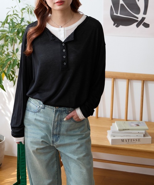 MONO-MART（モノマート） ヘンリーネック tシャツ 接触冷感 レイヤード