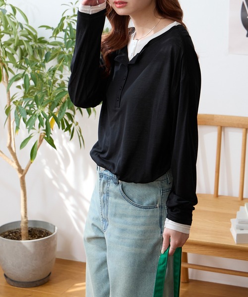 MONO-MART（モノマート） ヘンリーネック tシャツ 接触冷感 レイヤード