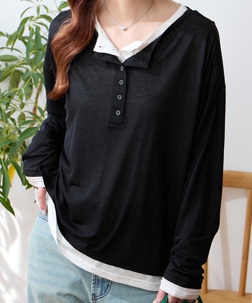 MONO-MART（モノマート） ヘンリーネック tシャツ 接触冷感 レイヤード