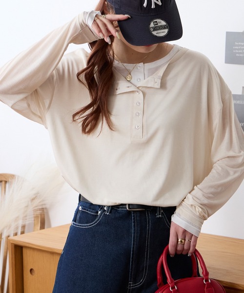 MONO-MART（モノマート） tシャツ 接触冷感 レイヤード配色デザイン