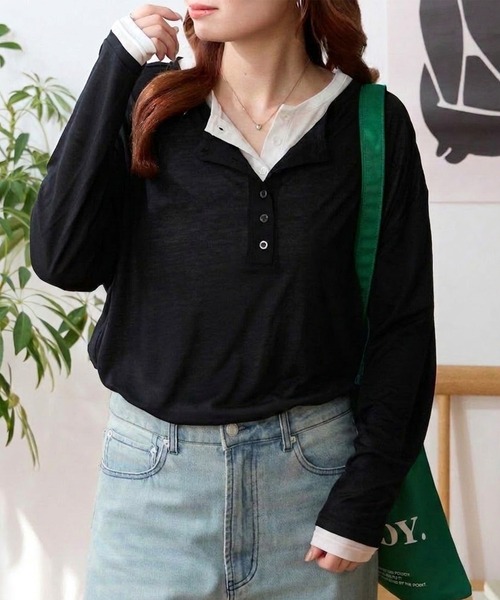 MONO-MART（モノマート） tシャツ 接触冷感 レイヤード配色デザイン