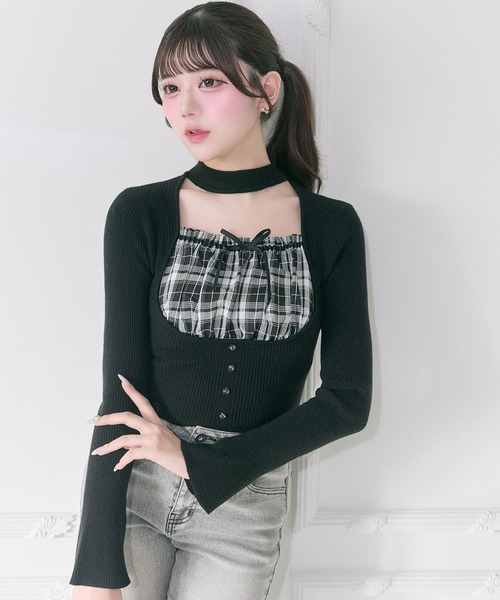 美品 Alice+olive ヒール柄ニット OLIVE des OLIVE（オリーブデオリーブ） ニット セーター 配色衿