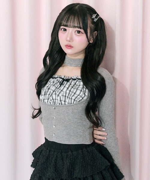 美品 Alice+olive ヒール柄ニット OLIVE des OLIVE（オリーブデオリーブ） ニット セーター 配色衿