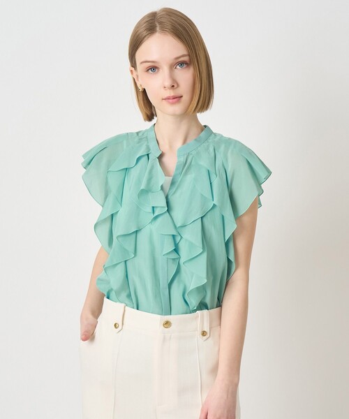 美品 22AW ANAYI アナイ ライトローンスタンドラッフルブラウス フレンチスリーブ フリル シャツ 38 ホワイト レディース 古着 中古 USED ANAYI（アナイ） ブラウス シャツ ライトローンラッフル ブラウス