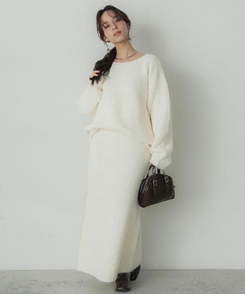 「Elishe」 ニットスカート FREE オレンジ レディース_画像6