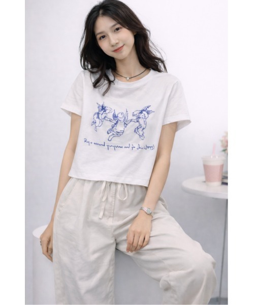 BIGBAN レディース　ショート丈　Tシャツ tシャツ ショート丈プリントTEE レディース : ZOZOTOWN Yahoo!店