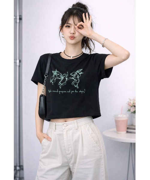 tシャツ ショート丈プリントTEE レディース : ZOZOTOWN Yahoo!店