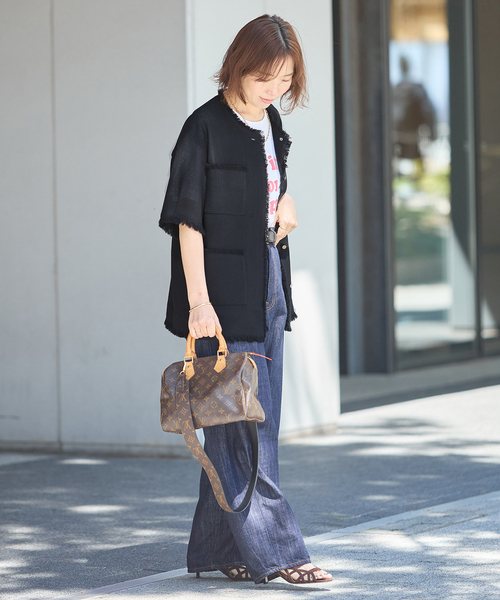 ジャケット ノーカラージャケット TWEEDY MESH ショートスリーブジャケット レディースの画像
