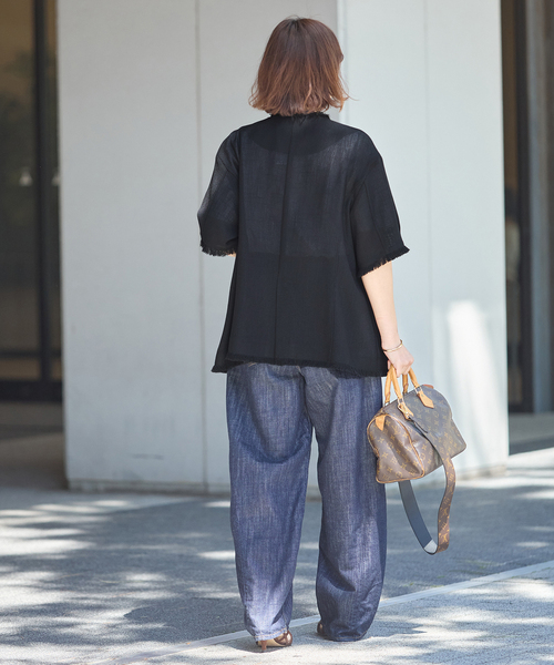 ジャケット ノーカラージャケット TWEEDY MESH ショートスリーブジャケット レディースの画像