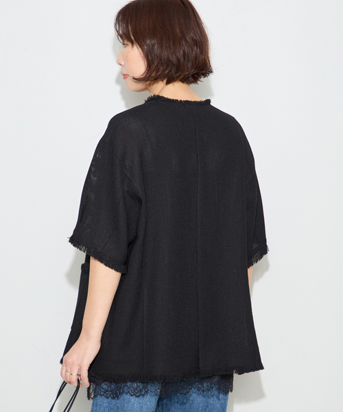 ジャケット ノーカラージャケット TWEEDY MESH ショートスリーブジャケット レディースの画像