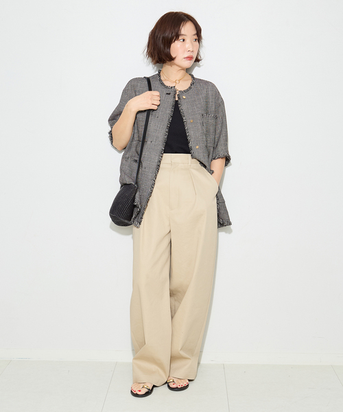 ジャケット ノーカラージャケット TWEEDY MESH ショートスリーブジャケット レディースの画像