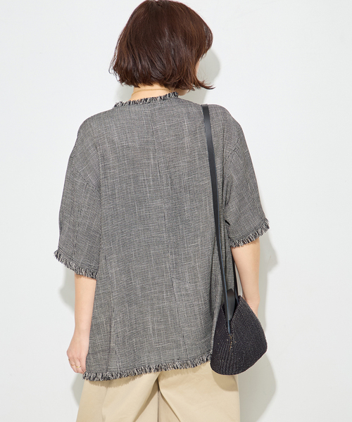 ジャケット ノーカラージャケット TWEEDY MESH ショートスリーブジャケット レディースの画像