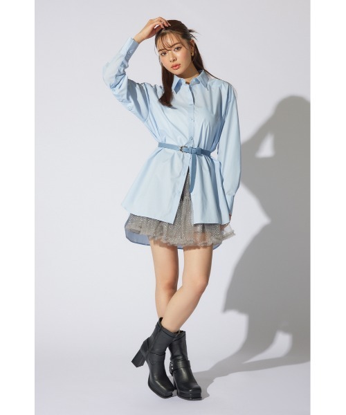 radyリエンダロングシャツ rienda | フロントZIPフリルシャツワンピース (ワンピース(ロング