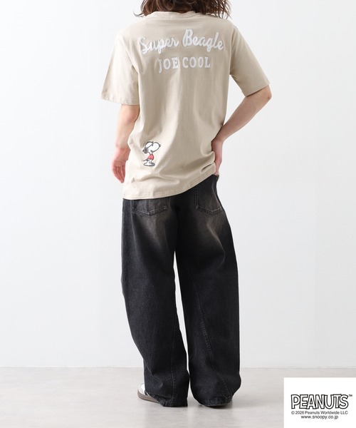 PEANUTS tシャツ ジョー・クール柄バック刺繍半袖Tシャツ レディース