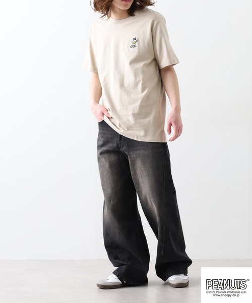 PEANUTS tシャツ 半袖 ジョー・クール柄バック刺繍半袖Tシャツ