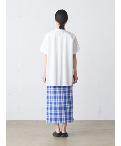 未使用●Midiumi ミディウミ●綿シャツ ストライプ コットン半袖ブラウス MidiUmi（ミディウミ） ブラウス シャツ 半袖 ハーフスリーブAライン