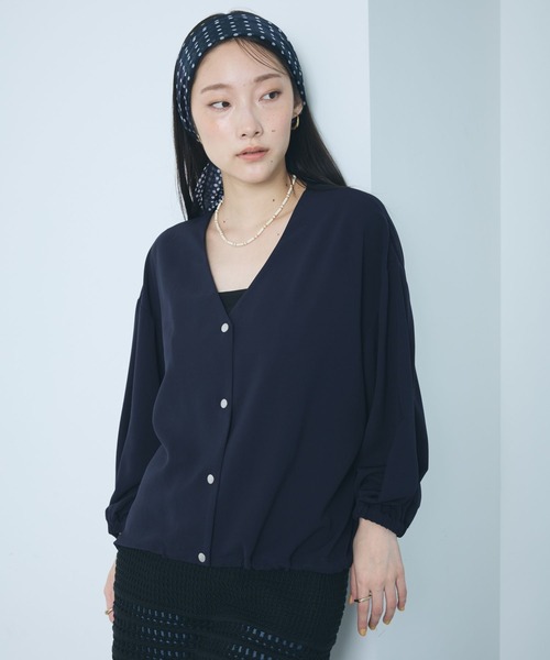 シャツ/ブラウス(長袖/七分) mieli invariant   Vest Docking Blouse レディス 開襟七分袖ブラウス FB4039L－16 ブラック| 作業服