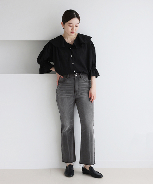 IENA2019SS ブラウス IENA（イエナ） ブラウス シャツ BLACK 襟フリルブラウス レディース