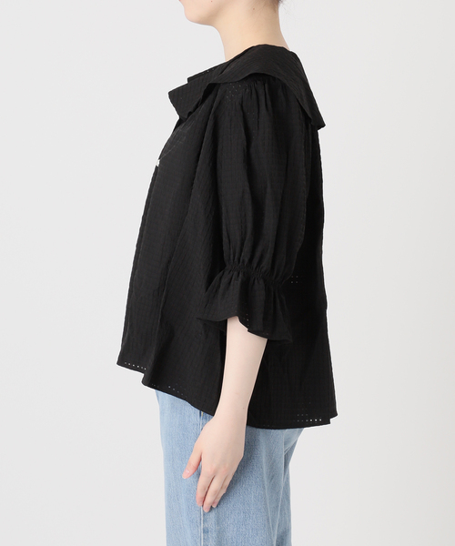 IENA購入　JOSLIN フリルブラウス IENA（イエナ） ブラウス シャツ BLACK 襟フリルブラウス レディース