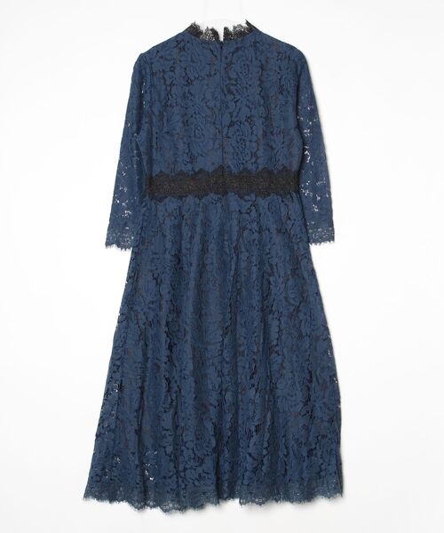 「Lace Ladies」 7分袖ワンピース XX-LARGE ネイビー レディース_画像2