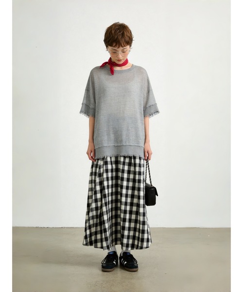 Sew loop ロング スカート 夏 ギンガムチェックフレアスカート