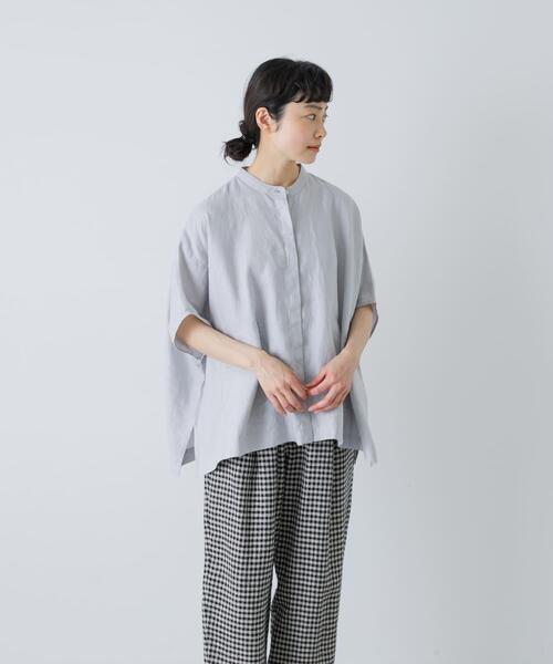 ブラウス シャツ リネンスクエアケープシャツ レディースの画像