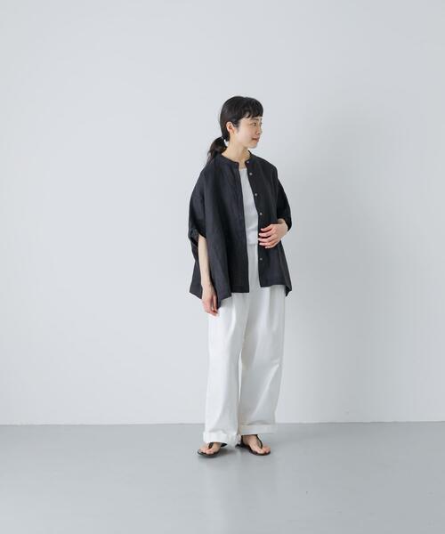 ブラウス シャツ リネンスクエアケープシャツ レディースの画像
