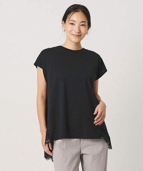 A DAY IN THE LIFE tシャツ 半袖 カット×サテン ヘムフレア レース 