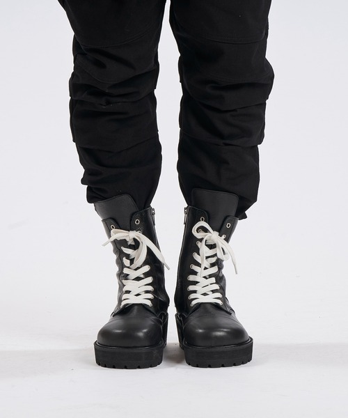 NO ID. レザーサイドジップブーツ ブラック 本革 サイズ42 NO ID.（ノーアイディー） ブーツ 「NO ID.」Side Zip Lace-Up Boots