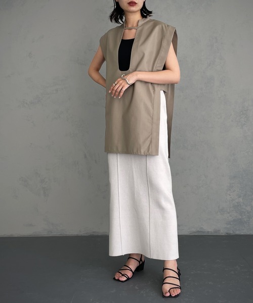 【＆g&#39;aime】Vネックショートニット　ミラノリブニットスカート レディース ＆g'aime】Vネックショートニット ミラノリブニットスカート 3点