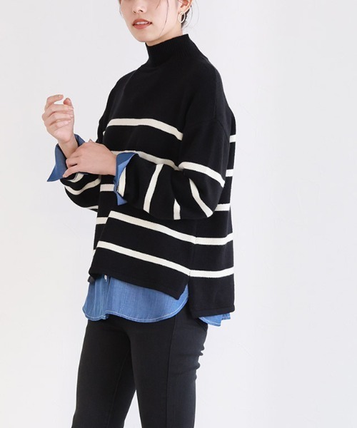 新品未使用　現行品　ボーダー　ニット　size40 44134 Pierrot ニット セーター ハイネックボーダーニット レディース