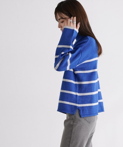 定価以下♡スムーズィー3ボーダードレス♡ネイビー Pierrot ニット セーター ハイネックボーダーニット レディース