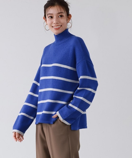 【新品未使用 スタジオピッコーネ】２４FWフワフワウールボーダーハイネック38号 Pierrot ニット セーター ハイネックボーダーニット レディース
