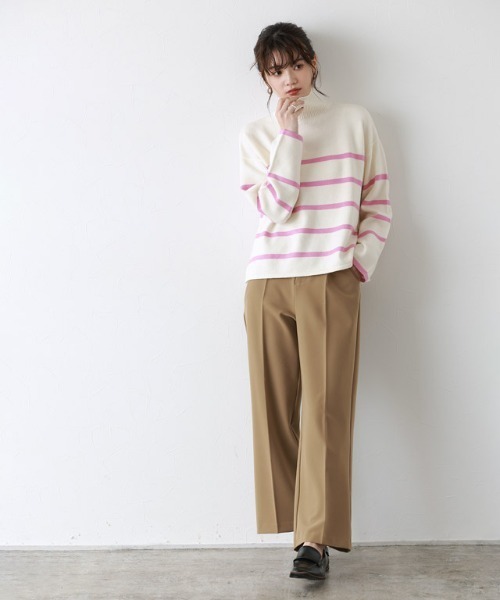 Pierrot ニット セーター ハイネックボーダーニット レディース