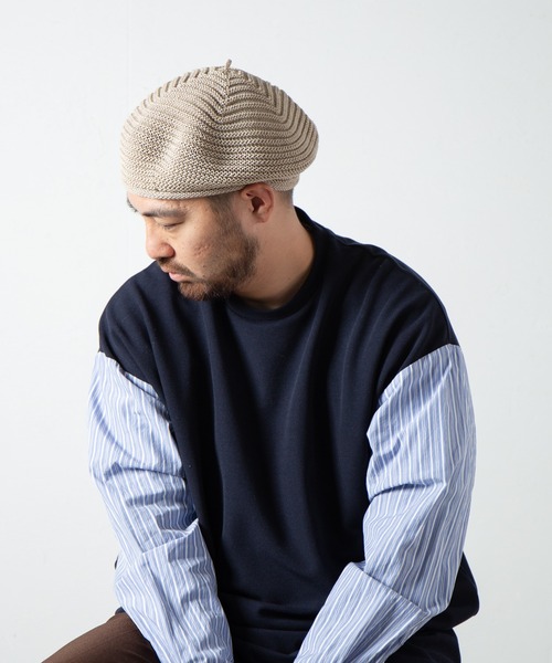 帽子 メンズ Chobo Japanese Paper Knit Beret / チョボ付き和紙混紡ニットベレー｜zozo｜03