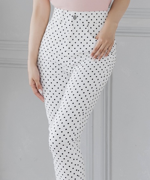 Julia Boutique パンツ ドット柄ハイウエストスキニーパンツ