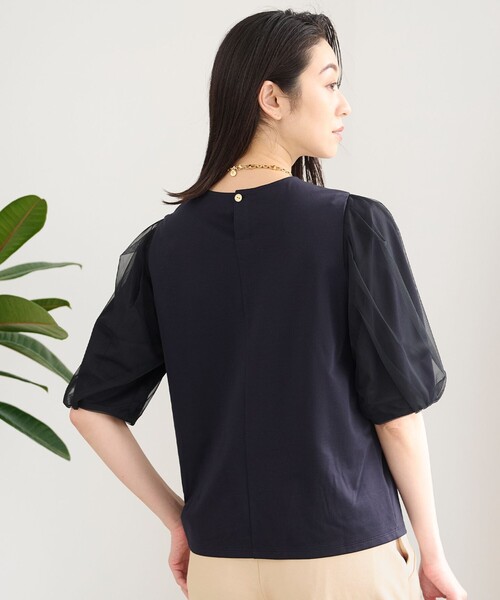 tシャツ 「洗える」シアーコンビパフスリーブ カットソー レディース 自由区 tシャツ 「洗える」シアーコンビパフスリーブ カットソー