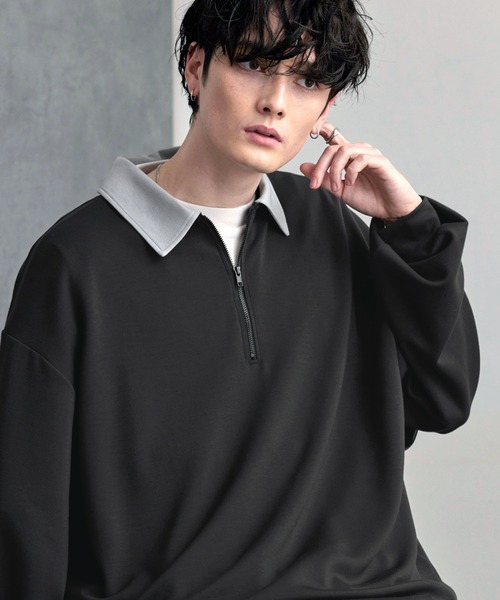 MONO-MART（モノマート） tシャツ ハーフジップクレリックカラー
