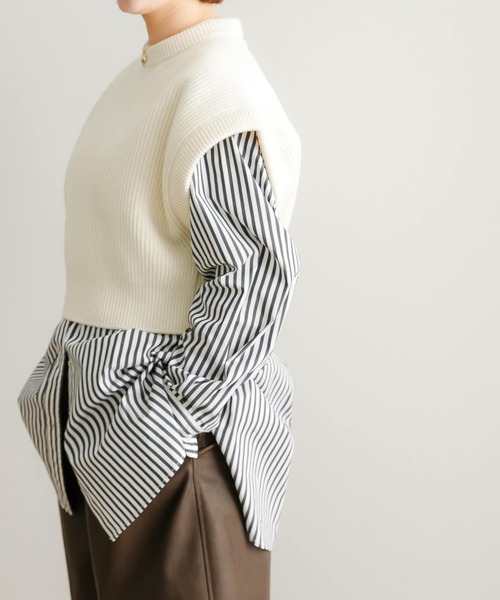 ベスト/ジレ W FACE SIDE RIBBON KNIT VEST Side Ribbon Vest, Black