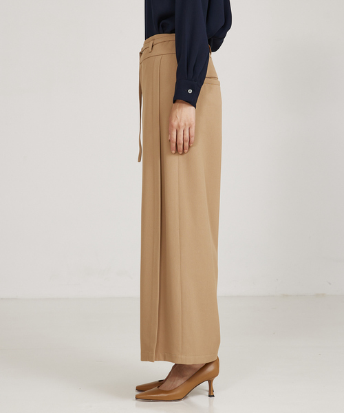 qualite（カリテ） パンツ ベルテッドワイドフレアパンツ レディース