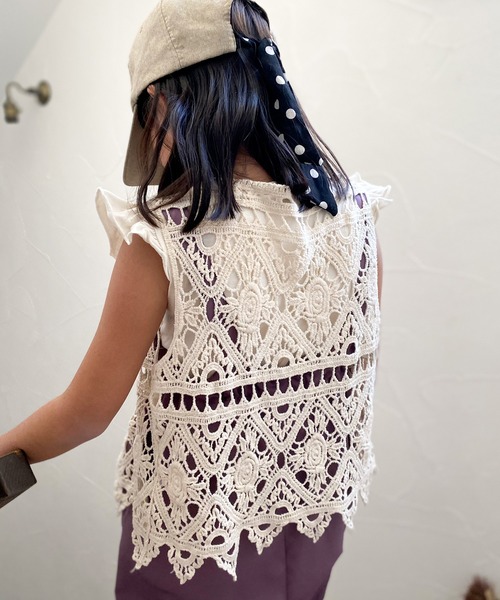 ベスト 3-1C4 フラワーレース クロシェ編み ニット ベスト キッズ  