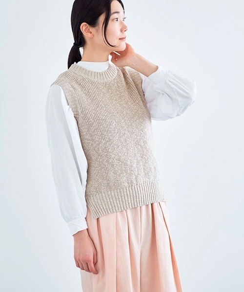 ハウ クラスカ HAU CLASKA hand knit vest nepal ハンドメイドニット ベスト F/ベージュ ノースリーブ プルオーバー【2400014480535】 HAU（CLASKA） ベスト ジレ ニットベスト cotton vintage レディース